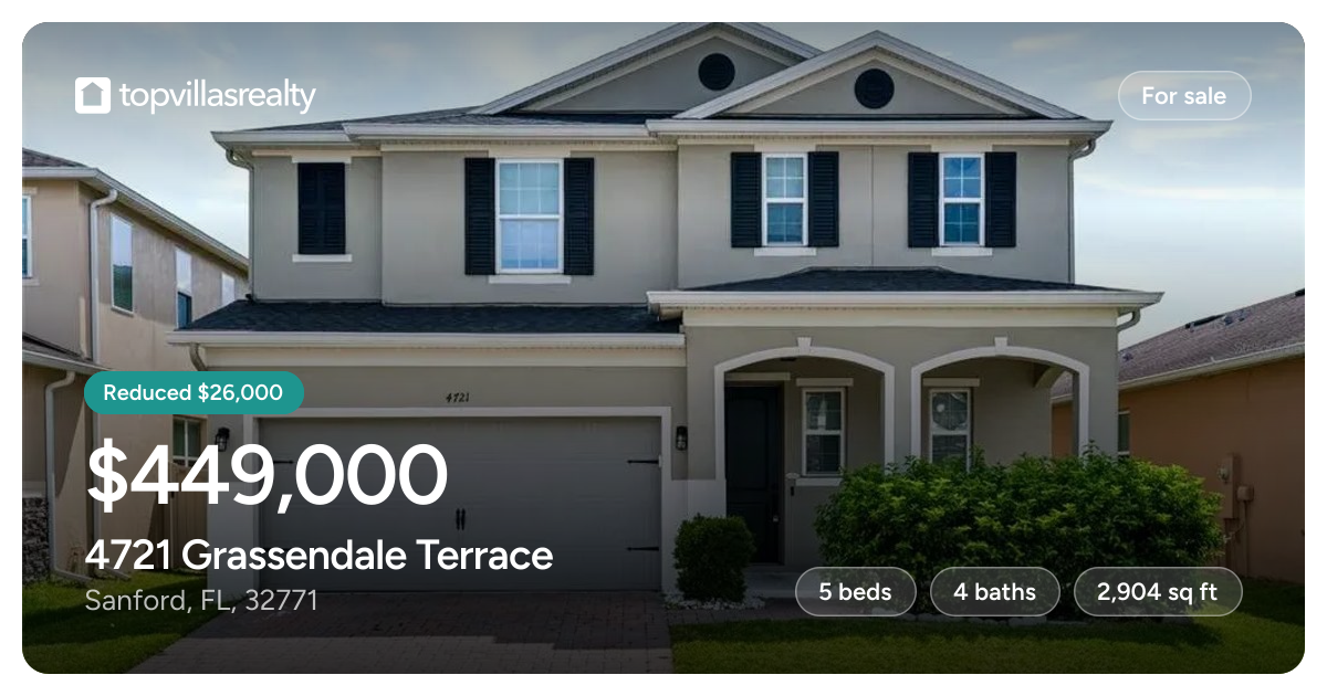 4721 Grassendale Terrace, Sanford, FL, 32771 | Top Villas Realty